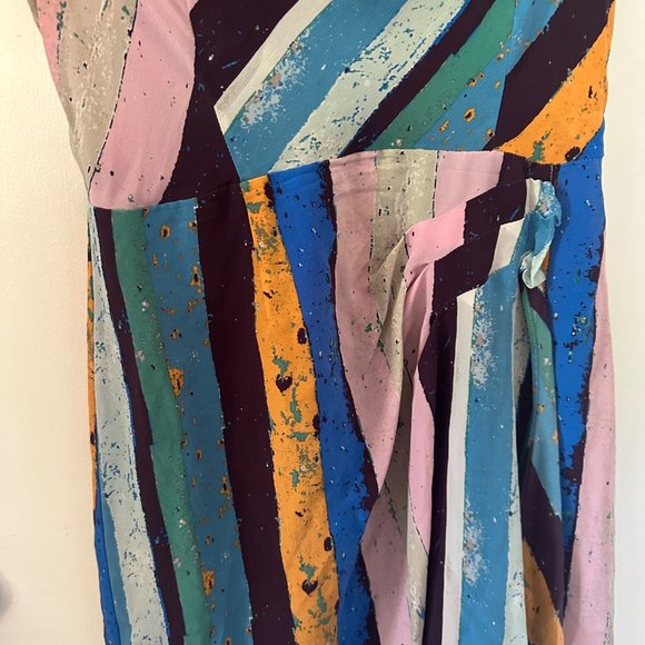 Anthropologie Plenty by Tracy Reese Multicolor Silk Striped Draped Cowl Neck Dre - Picture 4 of 10